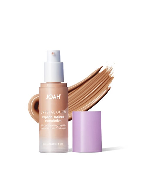 JOAH Crystal Glow Peptide-Infused Foundation, 2-in-1 Multitasking Korean Makeup with Blurring Face Primer, Luminizer, Hydration & Skin Defense for a Flawless Finish, 1.01 Oz, Medium Neutral