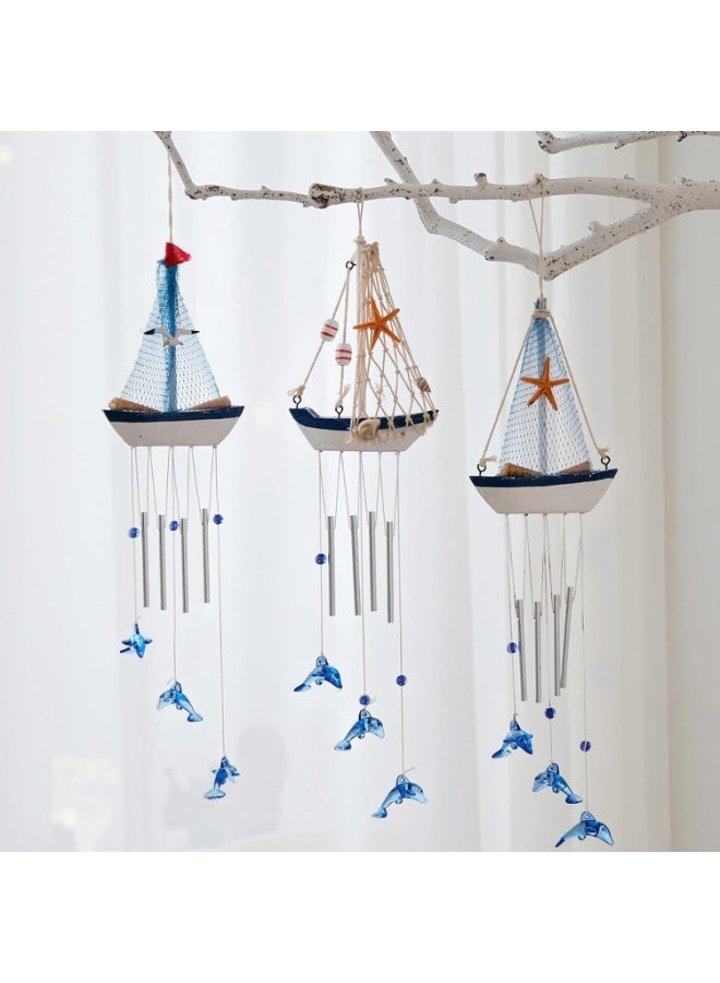 Relex Mediterranean Sailboat Wind Chime, Handcrafted Nautical Decor with Floating Ship Design, Seaside Themed Outdoor Garden Chime - Image 2