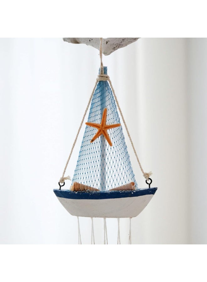 Relex Mediterranean Sailboat Wind Chime, Handcrafted Nautical Decor with Floating Ship Design, Seaside Themed Outdoor Garden Chime - Image 4