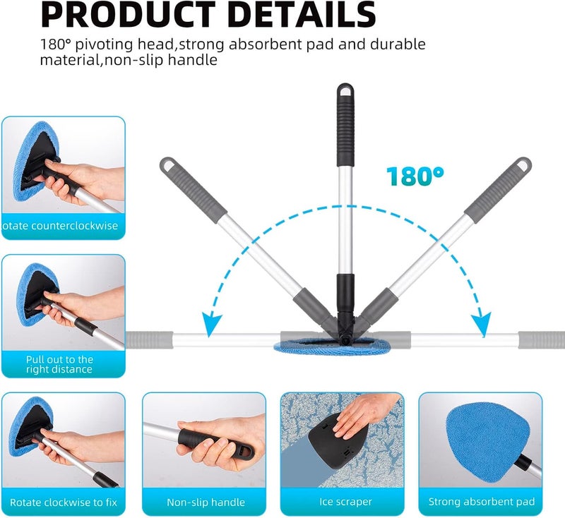 DEUVUO Car Windscreen Cleaner with Extendable Handle and Microfiber Pads - Image 4