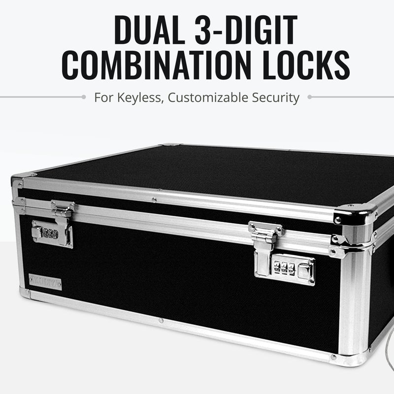 Vaultz Storage Lock Box - 6.5 x 23 x 13.5 Inch - Secure Dorm Storage Trunk with Combination Lock - Ideal Briefcase, Medicine Box, and Personal Item Lock Box - Store Cash, Laptop - Black/Silver - Image 4
