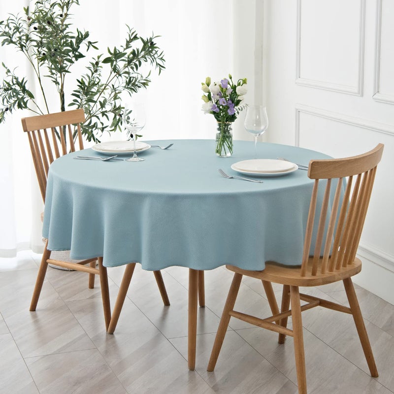 maxmill Round Textured Tablecloth Spill-Proof Wrinkle Free Soft Jacquard Table Cloth for Circular Table Cover  for Dining Room Buffet Banquet Parties Holiday Dinner  70 Inch Dusty Blue - Image 1