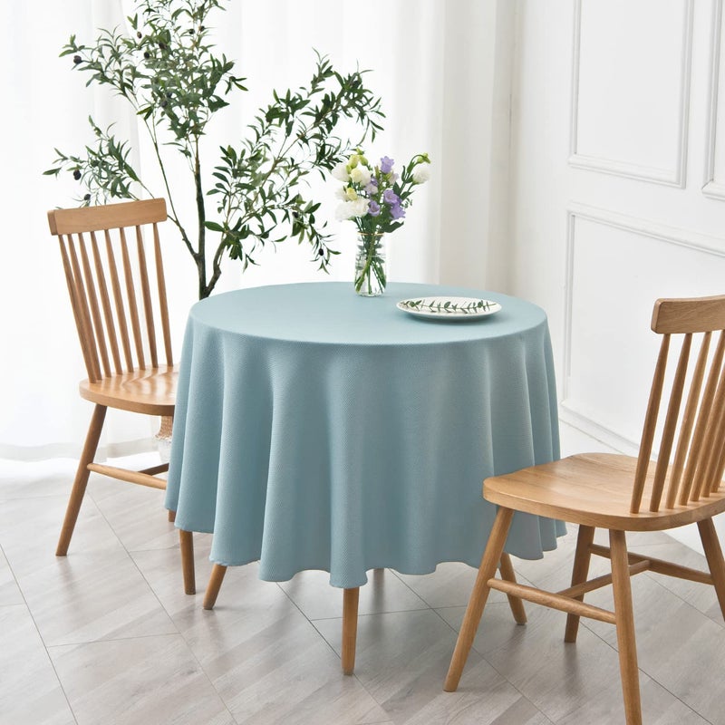 maxmill Round Textured Tablecloth Spill-Proof Wrinkle Free Soft Jacquard Table Cloth for Circular Table Cover  for Dining Room Buffet Banquet Parties Holiday Dinner  70 Inch Dusty Blue - Image 2