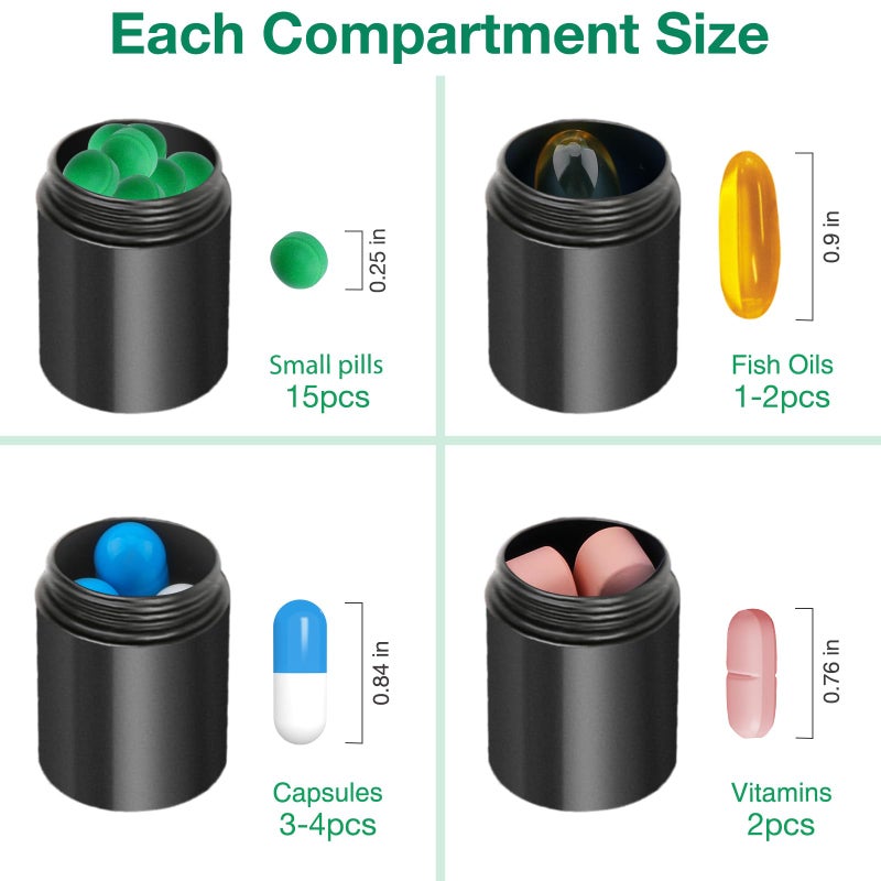 Opret 2 Pack Keychain Pill Holder, 3 Compartments Metal Small Pill Case, Waterproof Portable Travel Pill Box, Pill Container for Purse, Matte Black & Silver - Image 4
