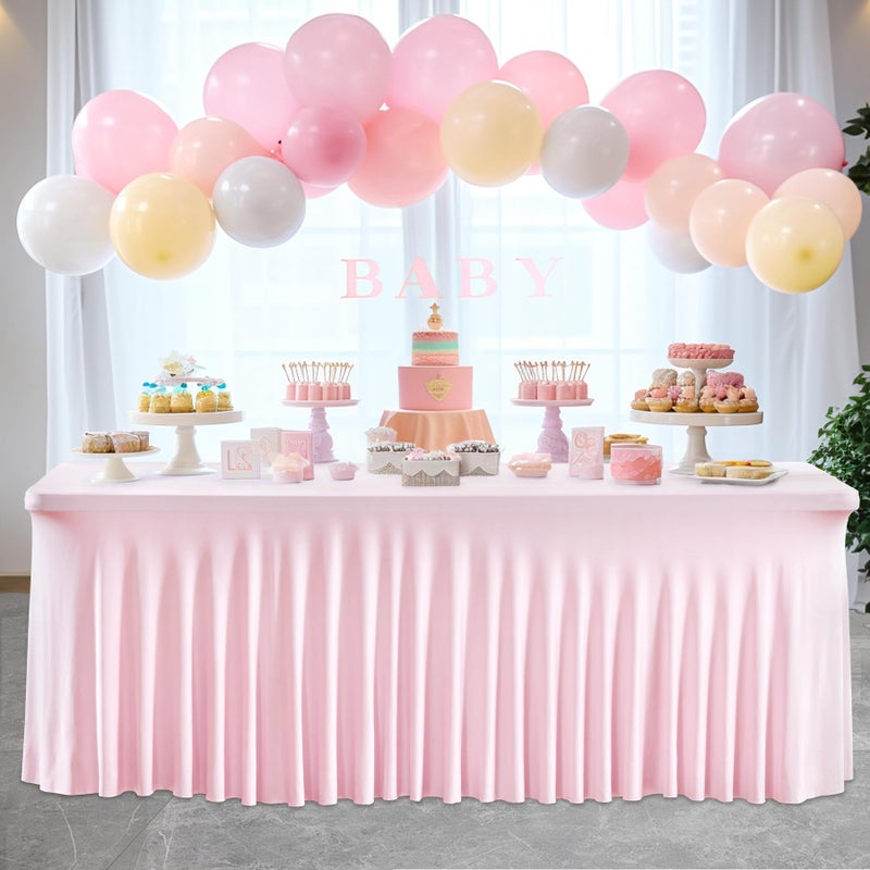 PARTISKY Pink Table Skirts for Rectangle Tables 4ft Spandex Table Covers 4ft Table Cloth Rectangle Tables Pink Stretchable Table Clothes for 4 Foot Rectangle Folding Tables