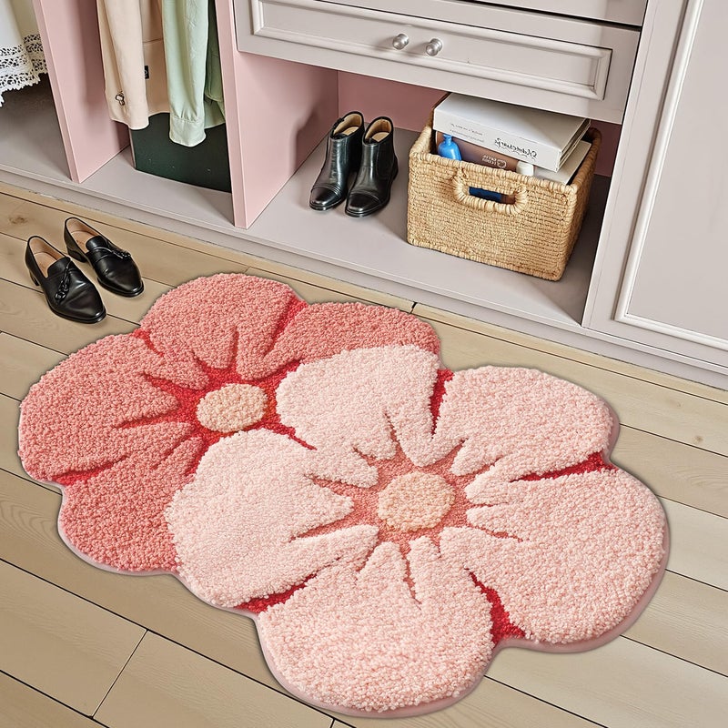 LUMI Flower Bath Rug, Funny Floral Bath Mat, Soft Plush Fluffy Red Rug, Absorbent, Non-Slip for Bathroom, Kitchen Sink, Bedroom, Kid's Bedroom, and Living Room, 20"x32", Bliss Pink - Image 3