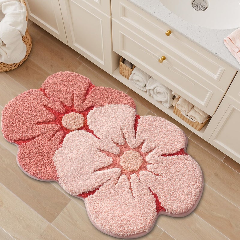 LUMI Flower Bath Rug, Funny Floral Bath Mat, Soft Plush Fluffy Red Rug, Absorbent, Non-Slip for Bathroom, Kitchen Sink, Bedroom, Kid's Bedroom, and Living Room, 20"x32", Bliss Pink - Image 5