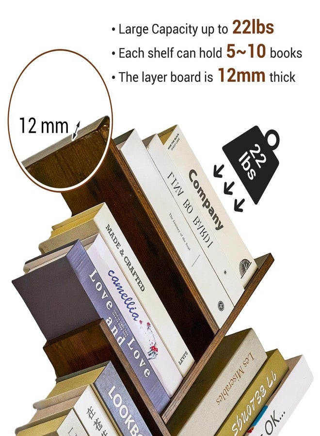 BESHIGH Tree Bookshelf 3 Tier Book shelves for Wall, Unique Hanging Bookshelf Wall Mounted Desk Bookshelves Organizer for Magazine/Books, Small Tree Bookshelf for Bedroom, Living Room Office, Rustic Brown - Image 4