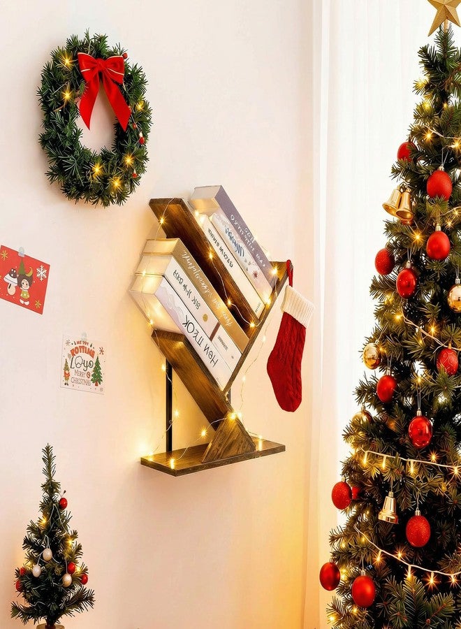 BESHIGH Tree Bookshelf 3 Tier Book shelves for Wall, Unique Hanging Bookshelf Wall Mounted Desk Bookshelves Organizer for Magazine/Books, Small Tree Bookshelf for Bedroom, Living Room Office, Rustic Brown - Image 2
