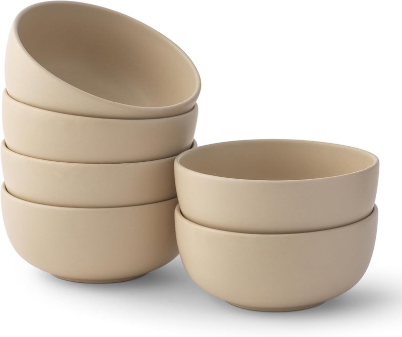 JoyJolt Mesa 23oz Stoneware Soup Bowls Dishwasher and Microwave Safe Bowls 58 Matte Beige Cereal Bowls Set of 6 Bowls for Kitchen Pasta Oatmeal Salad Ice Cream or Dessert Bowls - Image 1
