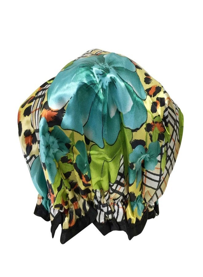Bowbear Women's Stylish & Fun Satin Shower Caps, Plaid Floral - Image 1
