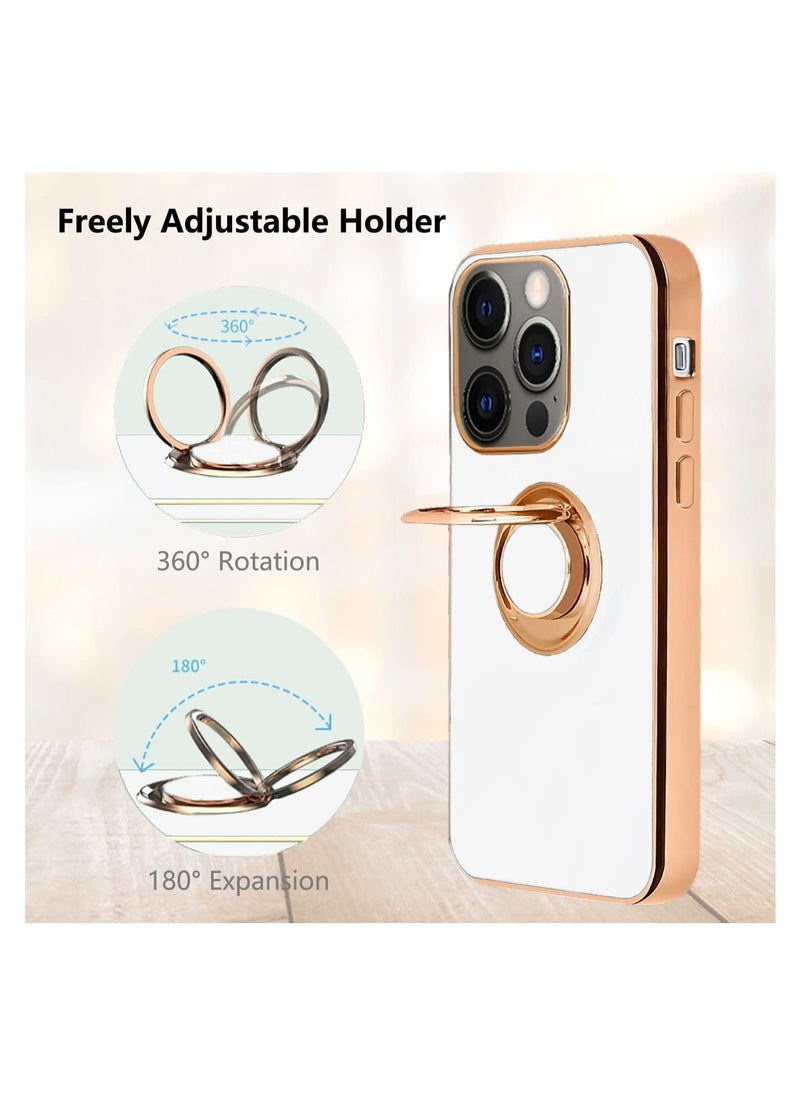Raxoom Design for iPhone 14 Pro Case, Soft TPU Edge Plating 360 Degree Rotation Ring Holder Kickstand Protective Anti-Scratch Cover Work - Image 2