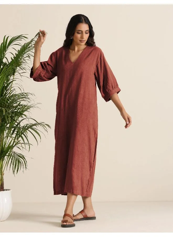 trueBrowns trueBrowns Rust Pink Cotton Blend Long Dress