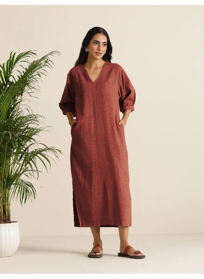 trueBrowns trueBrowns Rust Pink Cotton Blend Long Dress