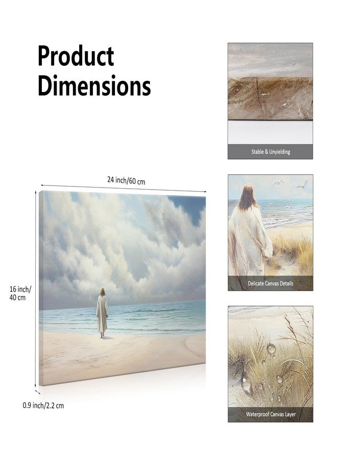 JBER Jesus Canvas Wall Art Pictures of Jesus Canvas Print Posters for Easter, Christian Wall Art Home Decor for Church Prayer Room Living Room Bedroom Office Home Decor 24×16 in Framed - Image 2