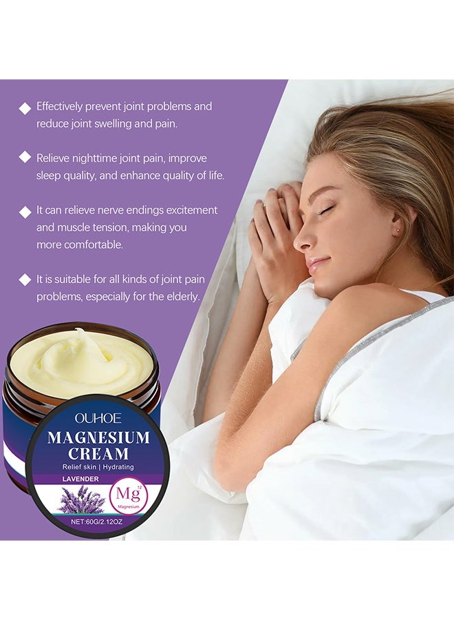 OUHOE Magnesium Cream For Muscle Relief, Sleep Support And Stress Relief, Fast-Absorbing Formula, Skin Friendly, Organic Magnesium Cream For Legs Arms Neck Wrist Thigh, Lavender Magnesium Lotion For Muscle Relaxation & Soothing Anxiety, 60g - Image 3