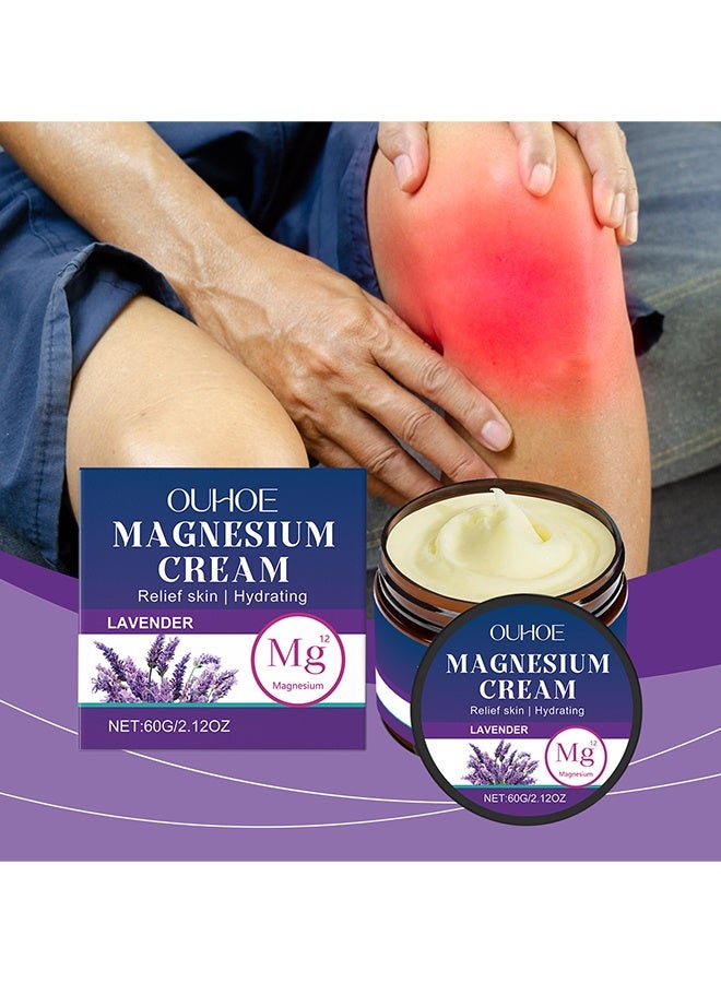 OUHOE Magnesium Cream For Muscle Relief, Sleep Support And Stress Relief, Fast-Absorbing Formula, Skin Friendly, Organic Magnesium Cream For Legs Arms Neck Wrist Thigh, Lavender Magnesium Lotion For Muscle Relaxation & Soothing Anxiety, 60g - Image 2