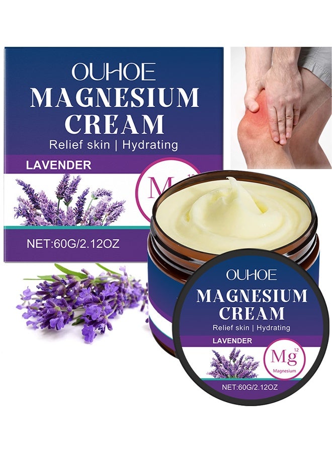 OUHOE Magnesium Cream For Muscle Relief, Sleep Support And Stress Relief, Fast-Absorbing Formula, Skin Friendly, Organic Magnesium Cream For Legs Arms Neck Wrist Thigh, Lavender Magnesium Lotion For Muscle Relaxation & Soothing Anxiety, 60g - Image 1