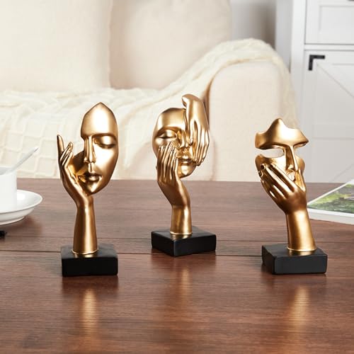 maozyiltle Gold Decor Thinker Statues Set of 3,Golden Abstract Face Resin Sculptures,Home Decor Accents,Office Bookshelf Decor, Shelf Side, Table Decorations for Living Room, Gift for Friends (gold-3Pcs) - Image 4