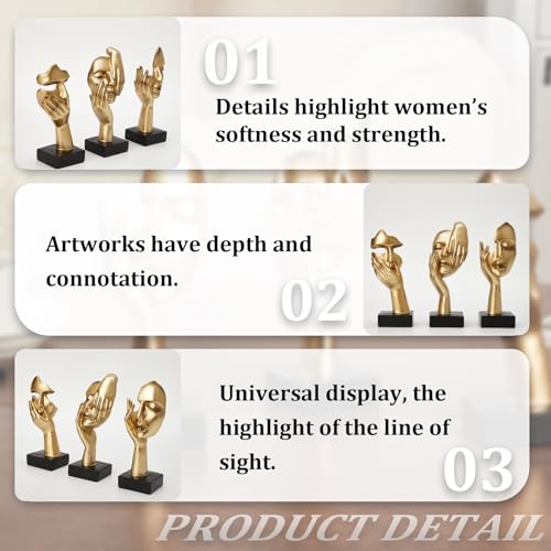 maozyiltle Gold Decor Thinker Statues Set of 3,Golden Abstract Face Resin Sculptures,Home Decor Accents,Office Bookshelf Decor, Shelf Side, Table Decorations for Living Room, Gift for Friends (gold-3Pcs) - Image 5