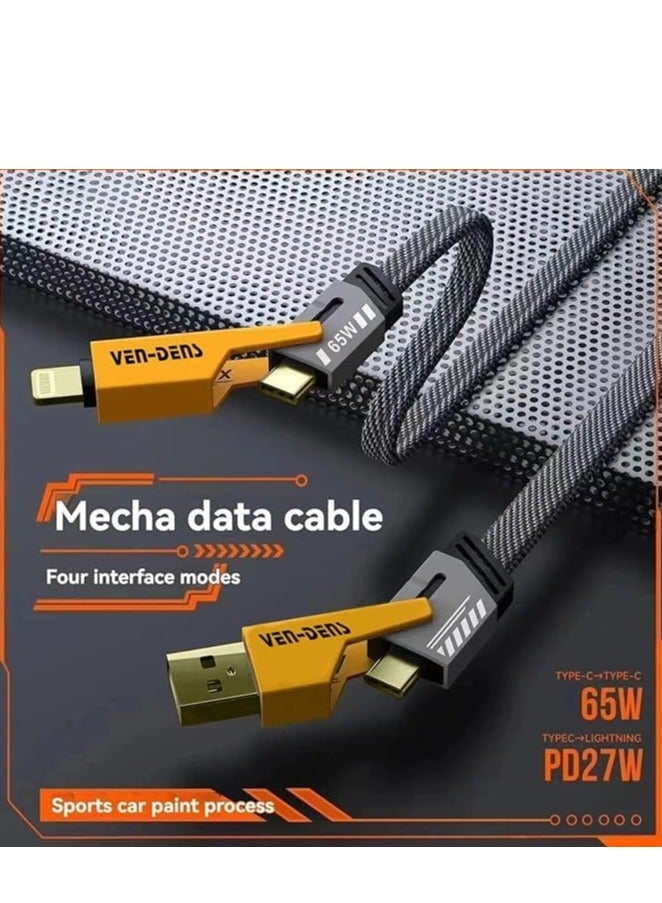 JAJEEK Original Super-Fast Charging Cable | 65W 480 Mbps 4-in-1 USB A/Type C to Type C | 2m Tangle-Free Braided Cable | Multiport for iPhones, iPads, Android Devices - Image 4