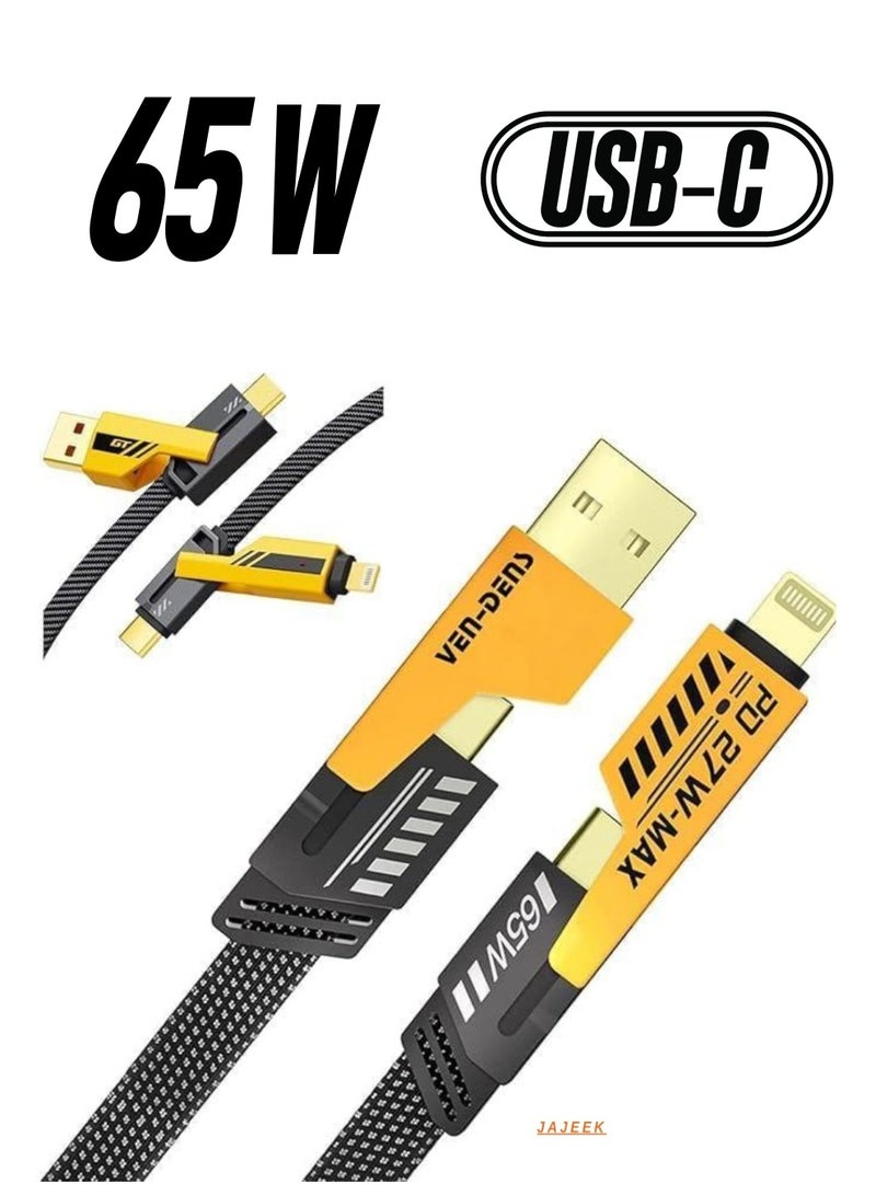 JAJEEK Original Super-Fast Charging Cable | 65W 480 Mbps 4-in-1 USB A/Type C to Type C | 2m Tangle-Free Braided Cable | Multiport for iPhones, iPads, Android Devices - Image 1