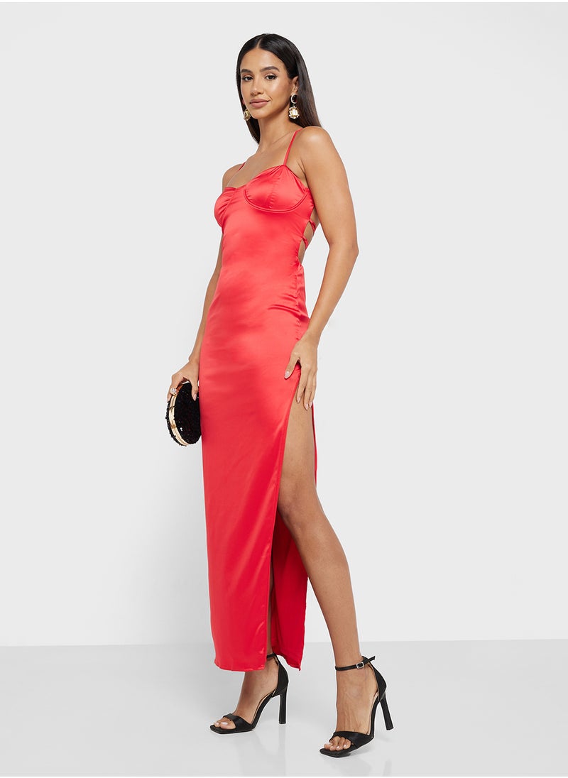 Jaded Rose Sweetheart Neck Side Slit Satin Dress  - Image 1