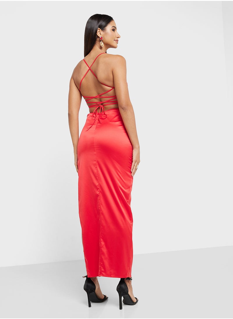 Jaded Rose Sweetheart Neck Side Slit Satin Dress  - Image 2