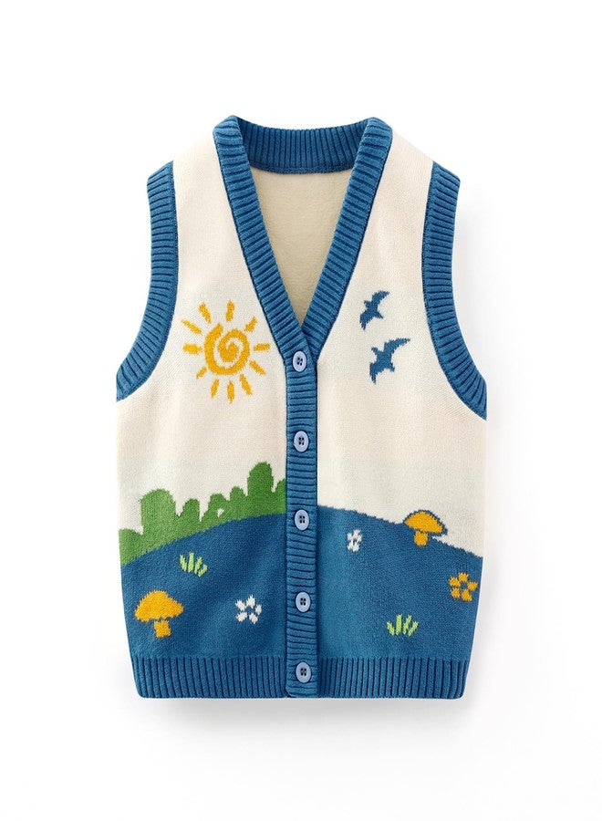 JAYPEIER Cozy Knit Cotton Vest for Baby Boys Girls, Rustic Pastoral Style Toddler Clothing for Fall and Winter Seasons (US, Age, 12 Months, 24 Months, Blue) - Image 1