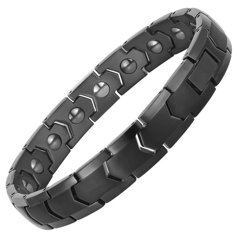 PUJANE Magnetic Hematite Bracelets for Men Women 316L Stainless Steel Power Balance Energy Magnets Stones Bracelet Jewelry Gift with Adjustment Tool Black