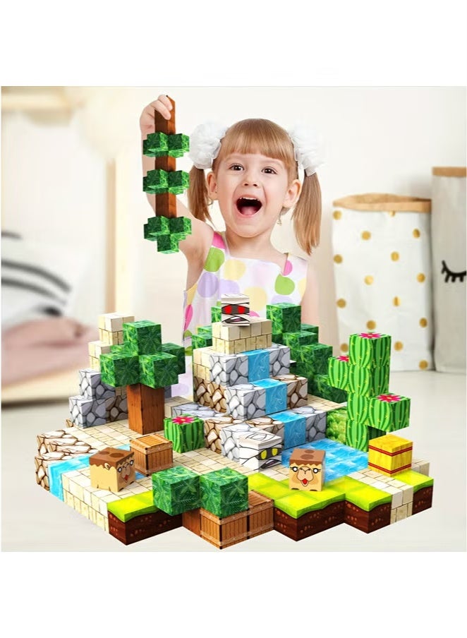 Paka Rabbit 100PCS Magnetic Blocks - Build Magnet Magic Portal Set, Magnetic Tiles 2.0 CM Building Blocks Toddler Toys STEM Sensory Outdoor Toys for 3+ Year Old Boys & Girls, Creative Kids Games Kids Toys - Image 2
