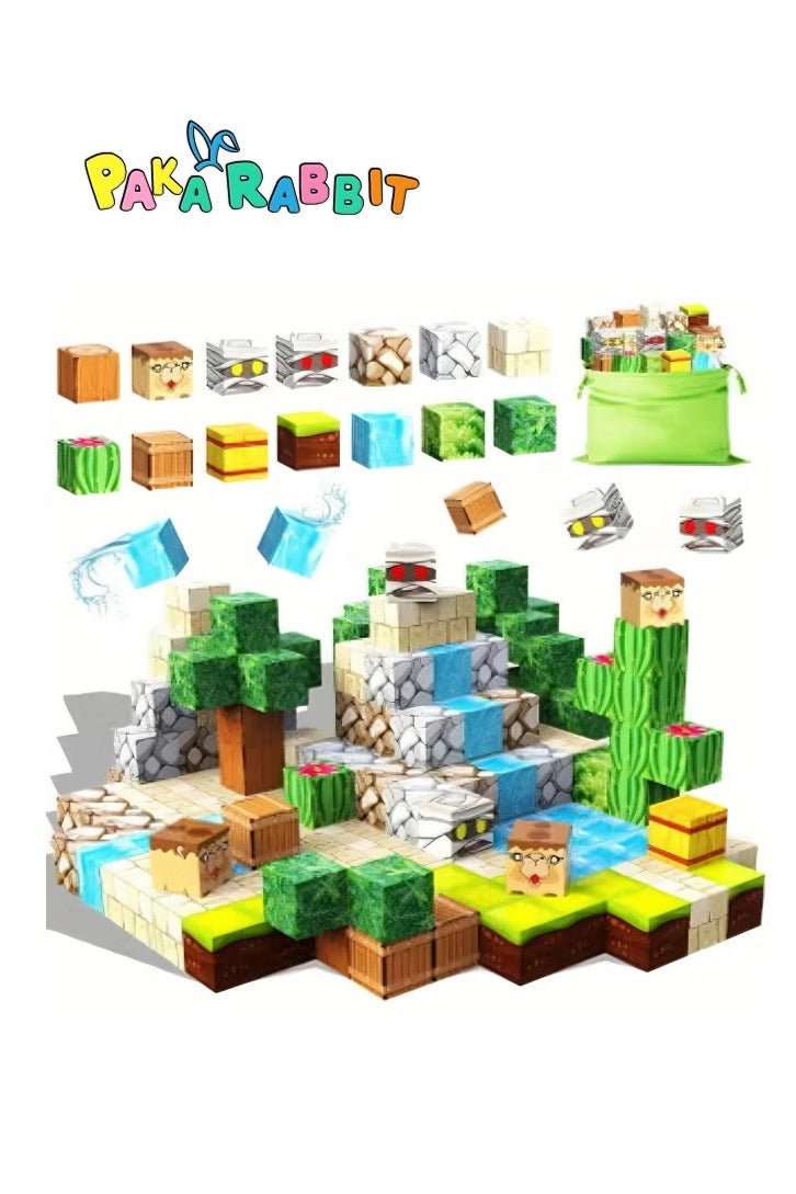 Paka Rabbit 100PCS Magnetic Blocks - Build Magnet Magic Portal Set, Magnetic Tiles 2.0 CM Building Blocks Toddler Toys STEM Sensory Outdoor Toys for 3+ Year Old Boys & Girls, Creative Kids Games Kids Toys - Image 1