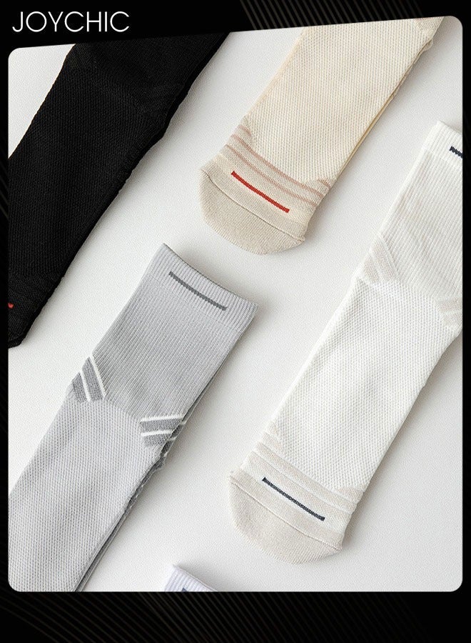 Joychic 5 Pair of Men Basketball Sports Socks Towel Thickened Mid-high Spring Autumn and Winter Mesh Sweat-absorbent Anti-slip Socks - Image 5