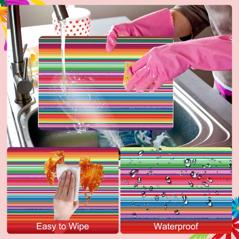 Tarklanda Mexican Fiesta Plastic Placemats Set of 6 Colorful Striped Cinco De Mayo Plastic Place Mats 16x 11 Inch Washable Holiday Vinyl Table Mats for Indoor Outdoor Kitchen Dinner Table Setting - Image 3