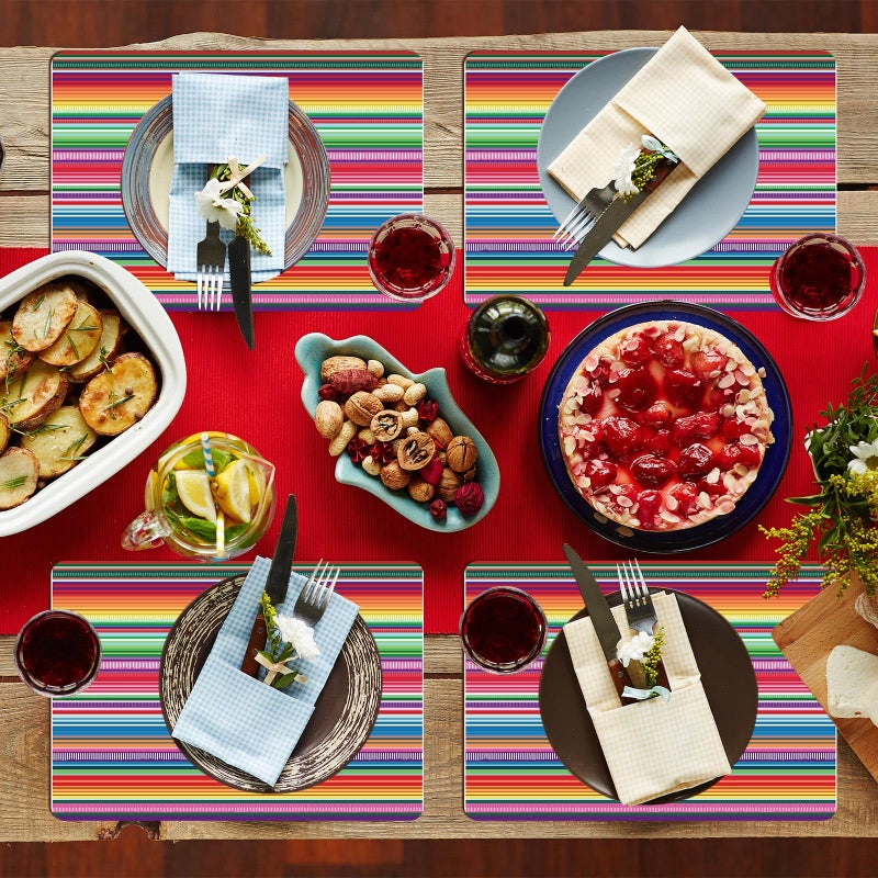 Tarklanda Mexican Fiesta Plastic Placemats Set of 6 Colorful Striped Cinco De Mayo Plastic Place Mats 16x 11 Inch Washable Holiday Vinyl Table Mats for Indoor Outdoor Kitchen Dinner Table Setting - Image 5