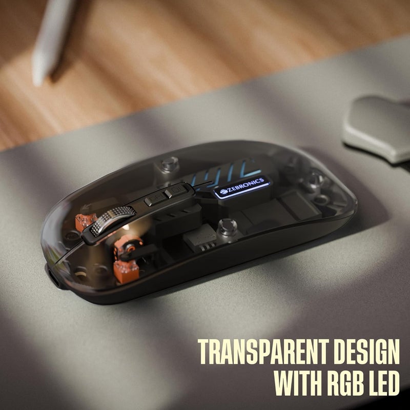 ZEBRONICS Glassy 10 Wireless Mouse, Dual Mode (2.4GHz + BT), Upto 1600 DPI, Silent Operation, 5 Buttons, Type-C Charging, Comfortable & Ergonomic, for Mac | Laptop | Computer (Black) - Image 4