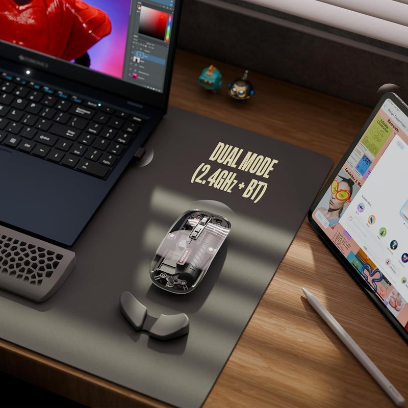 ZEBRONICS Glassy 10 Wireless Mouse, Dual Mode (2.4GHz + BT), Upto 1600 DPI, Silent Operation, 5 Buttons, Type-C Charging, Comfortable & Ergonomic, for Mac | Laptop | Computer (Black) - Image 2