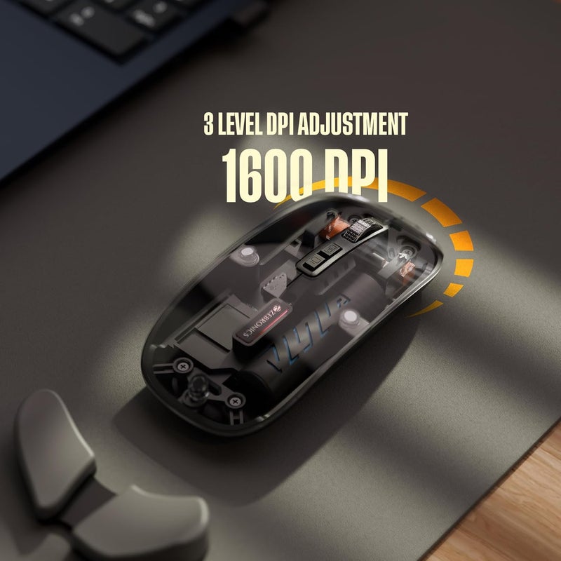 ZEBRONICS Glassy 10 Wireless Mouse, Dual Mode (2.4GHz + BT), Upto 1600 DPI, Silent Operation, 5 Buttons, Type-C Charging, Comfortable & Ergonomic, for Mac | Laptop | Computer (Black) - Image 3