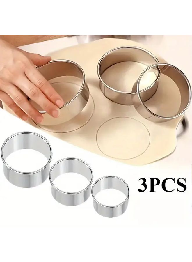 3pcs Silvery Round Dumpling Maker Set Metal Kitchen Tool for Wontons Empanadas Cookies - Image 1