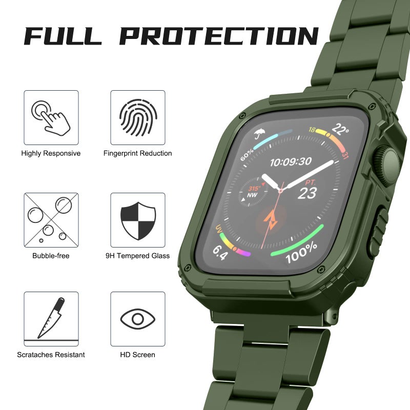Adepoy 2 Pack Rugged Case Compatible for Apple Watch 45mm Series 9/8/7 with Tempered Glass Screen Protector, Military All Around Hard TPU Protective Cover Case Shockproof Bumper for iWatch Men 45mm - Image 3
