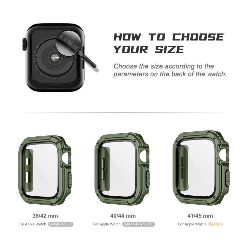 Adepoy 2 Pack Rugged Case Compatible for Apple Watch 45mm Series 9/8/7 with Tempered Glass Screen Protector, Military All Around Hard TPU Protective Cover Case Shockproof Bumper for iWatch Men 45mm - Image 5