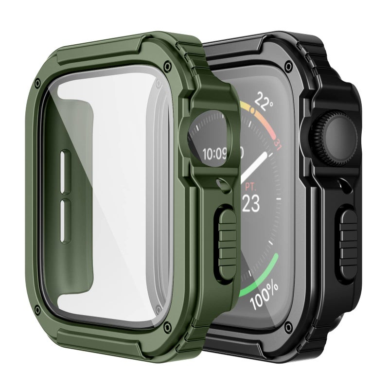 Adepoy 2 Pack Rugged Case Compatible for Apple Watch 45mm Series 9/8/7 with Tempered Glass Screen Protector, Military All Around Hard TPU Protective Cover Case Shockproof Bumper for iWatch Men 45mm - Image 1
