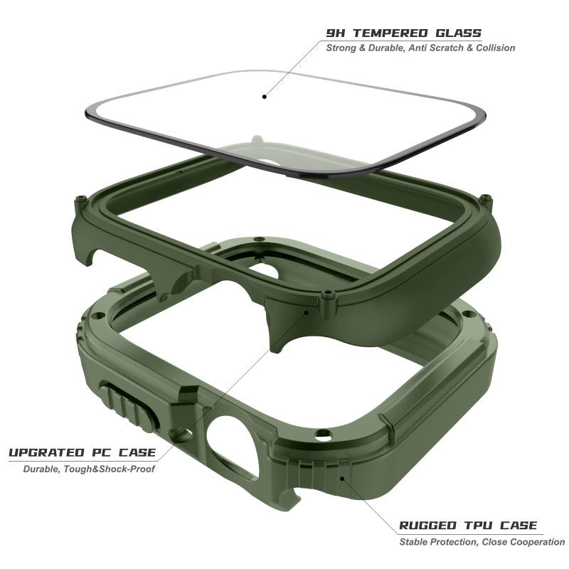 Adepoy 2 Pack Rugged Case Compatible for Apple Watch 45mm Series 9/8/7 with Tempered Glass Screen Protector, Military All Around Hard TPU Protective Cover Case Shockproof Bumper for iWatch Men 45mm - Image 2