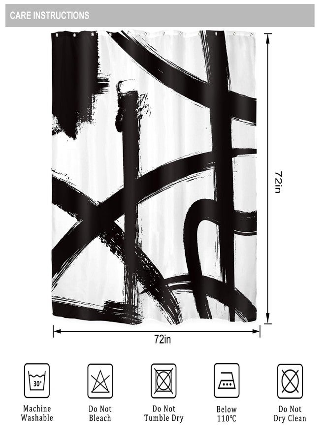 Riyidecor Black and White Abstract Shower Curtain for Bathroom Decor 72Wx72H Modern Geometric Aesthetic Simple Minimalist Mens Cool Art Printed Fabric Polyester Waterproof 12 Pack Plastic Hooks - Image 5