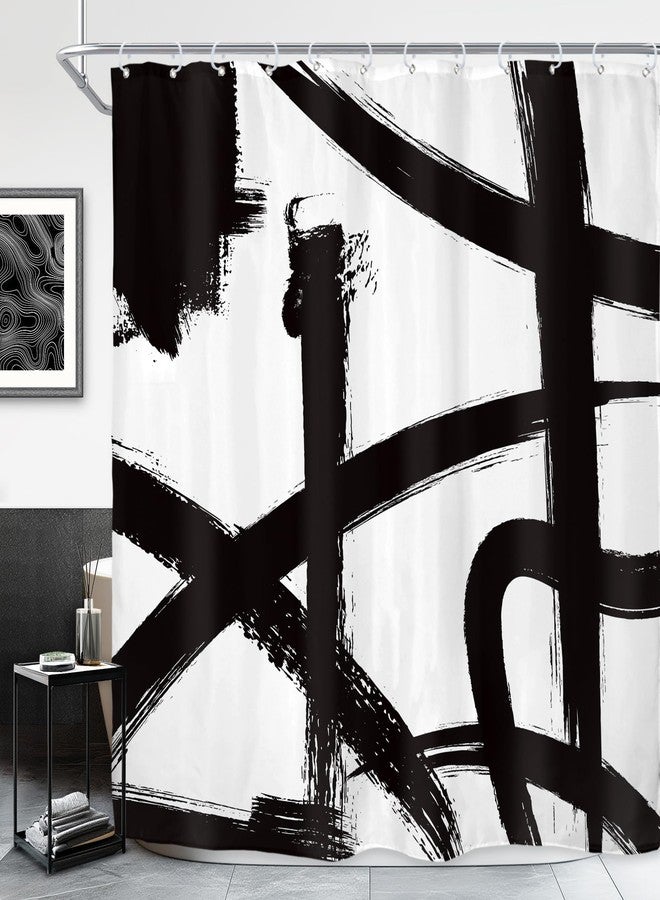 Riyidecor Black and White Abstract Shower Curtain for Bathroom Decor 72Wx72H Modern Geometric Aesthetic Simple Minimalist Mens Cool Art Printed Fabric Polyester Waterproof 12 Pack Plastic Hooks - Image 1