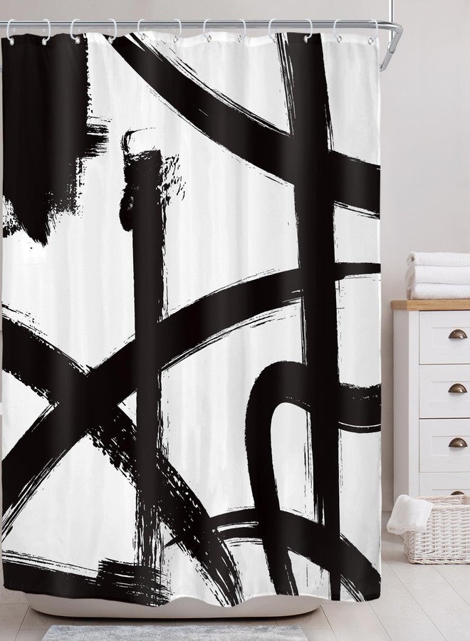 Riyidecor Black and White Abstract Shower Curtain for Bathroom Decor 72Wx72H Modern Geometric Aesthetic Simple Minimalist Mens Cool Art Printed Fabric Polyester Waterproof 12 Pack Plastic Hooks - Image 2