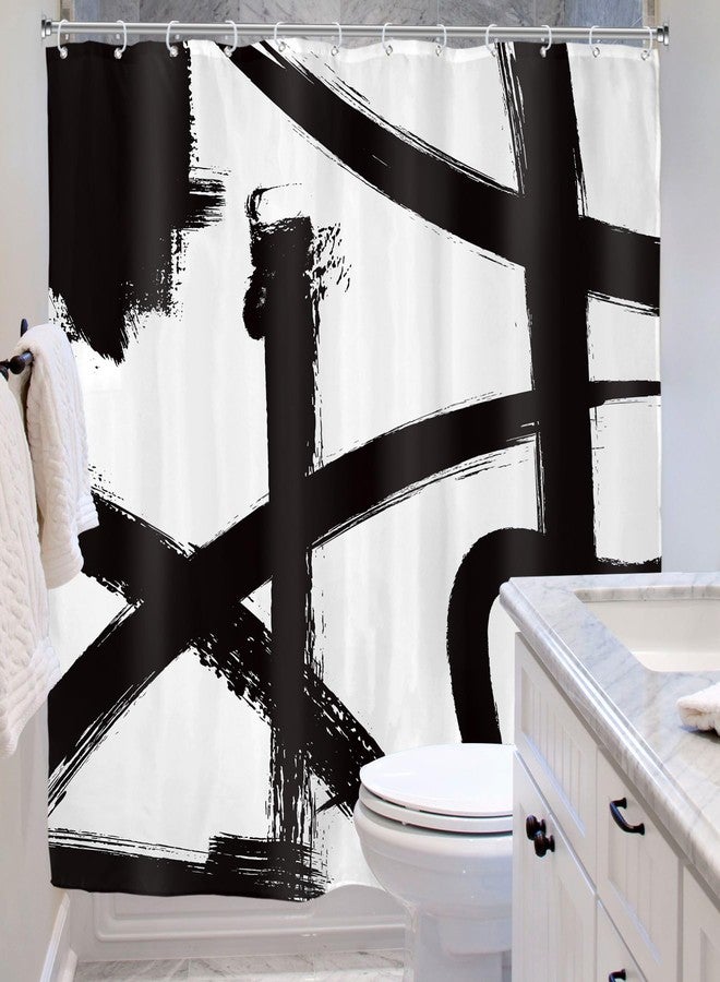 Riyidecor Black and White Abstract Shower Curtain for Bathroom Decor 72Wx72H Modern Geometric Aesthetic Simple Minimalist Mens Cool Art Printed Fabric Polyester Waterproof 12 Pack Plastic Hooks - Image 4