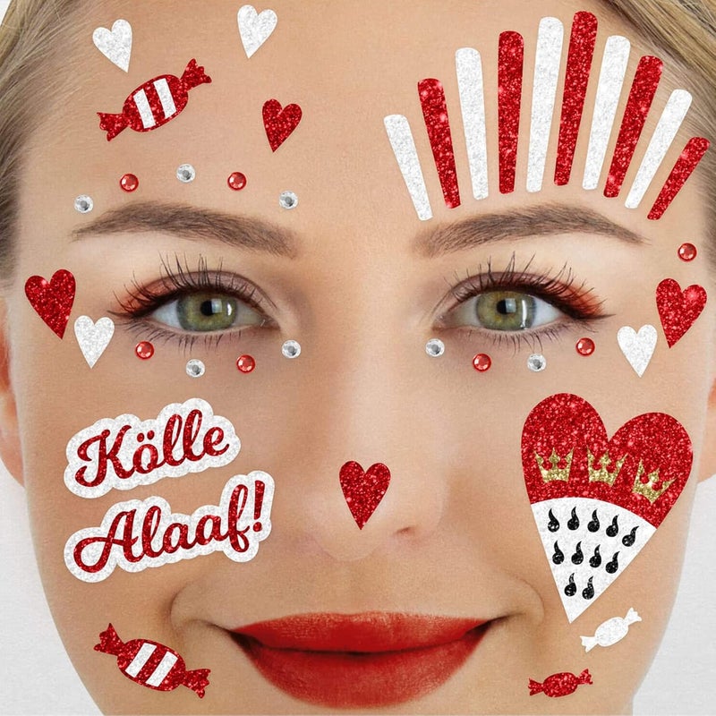 Party Factory User friendly optimized build Kölle Alaaf Face Tattoo Temporary Glitter Face Tattoo for Theme Party, Halloween & Carnival, Children and Adults Regulated warehouse storage - Image 1