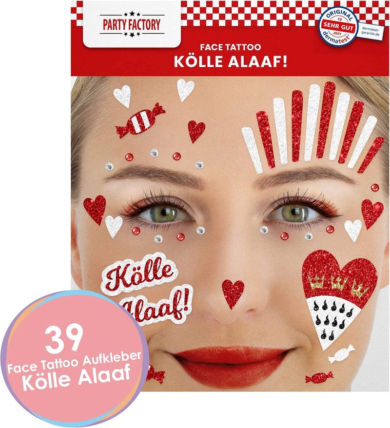 Party Factory User friendly optimized build Kölle Alaaf Face Tattoo Temporary Glitter Face Tattoo for Theme Party, Halloween & Carnival, Children and Adults Regulated warehouse storage - Image 2