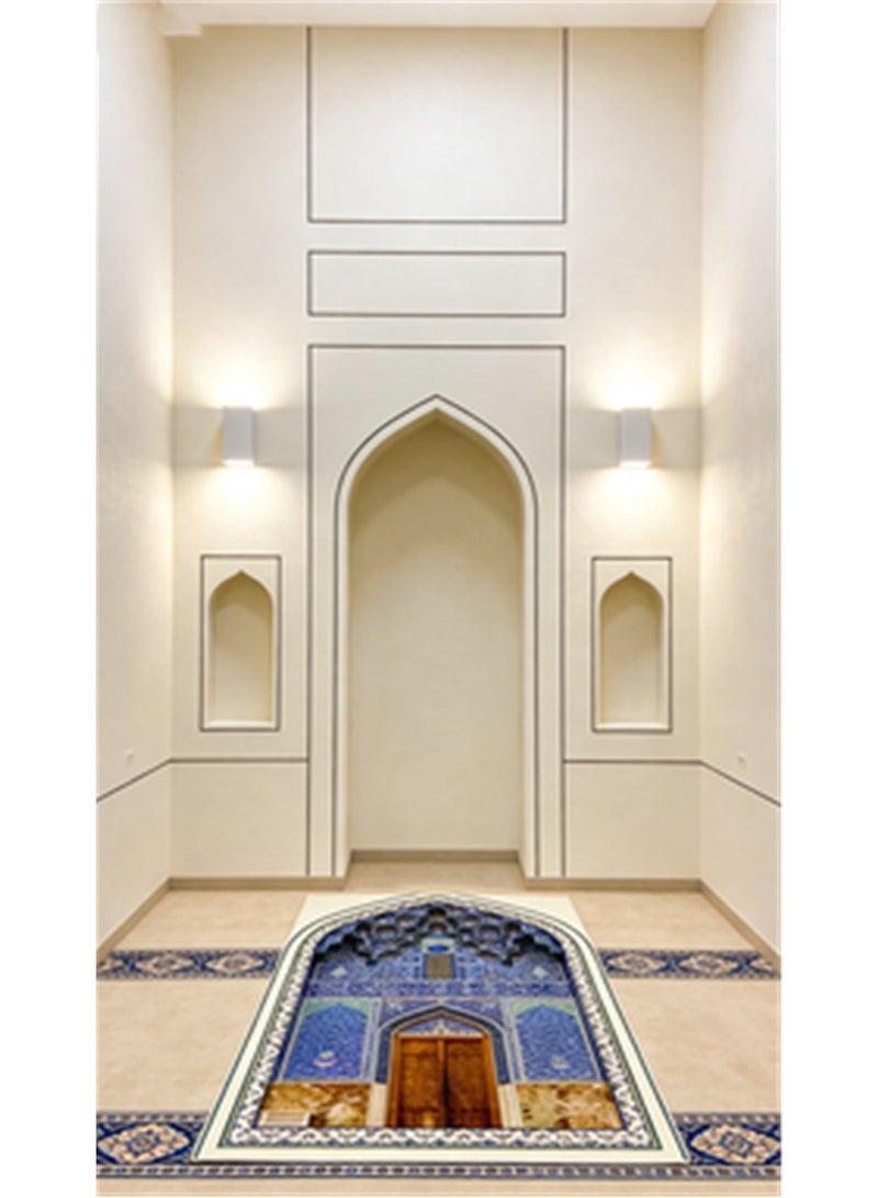 Embossed Prayer Mat, Anti-Slip Velvet Top Islamic Prayer Rug Prayer Blanket with Pointed-Corner, Prayer Rug Salah Carpet for Men & Women Eid And Ramadan Gifts, 120*70cm (Blue B) - Image 4